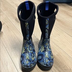 Bogs Blue and Black Floral Boots